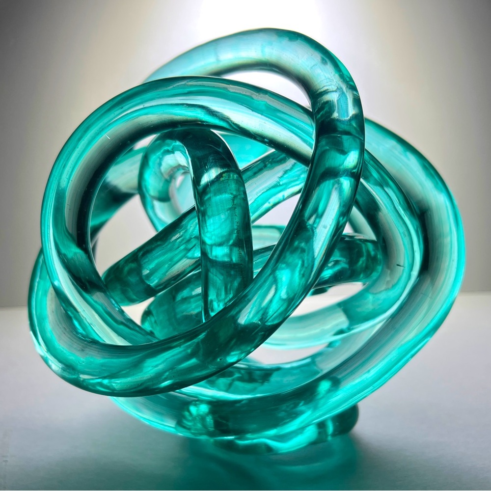 Turquoise Hand-Blown Glass 7" Knot Sculpture - Picture 2 of 7